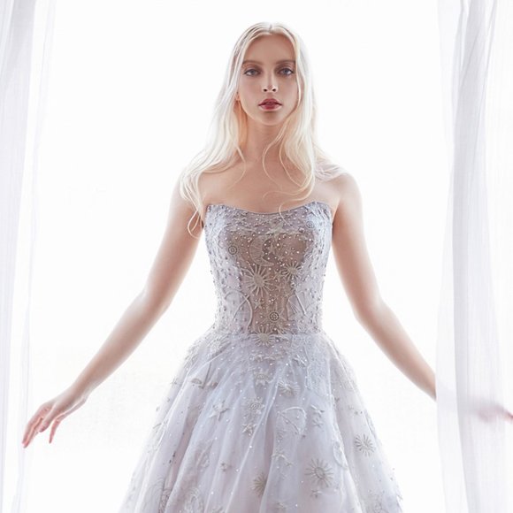 NEW LONG OFF SHOULDER SLEEVELSS TULLE DRESS WITH CONSTELLATION SELENE AL A0890
